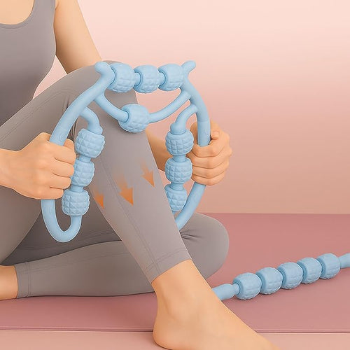 10 Roller Circular Leg Massager with Bonus Massage Stick – Manual Back & Leg Rollers, Relajador de Piernas Set, Circular Leg Clamp Roller for Neck, Arms & Legs (Blue)-Ruum Studio Home