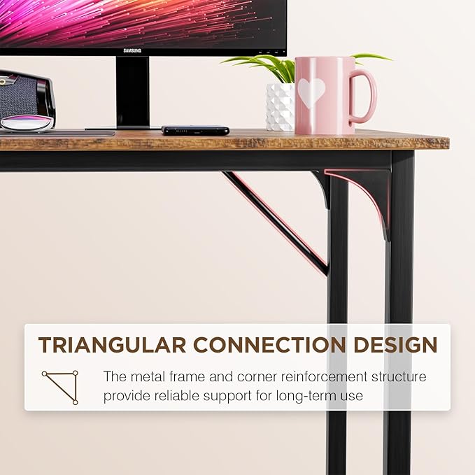 PayLessHere | 47 Inch Computer Desk | Brown | Office Desk with Metal Frame, Adjustable Feet | Water-Resistant, Scratchproof Surface | Sturdy Writing Table for Home Office or Study | Pack of 1-Ruum Studio Home