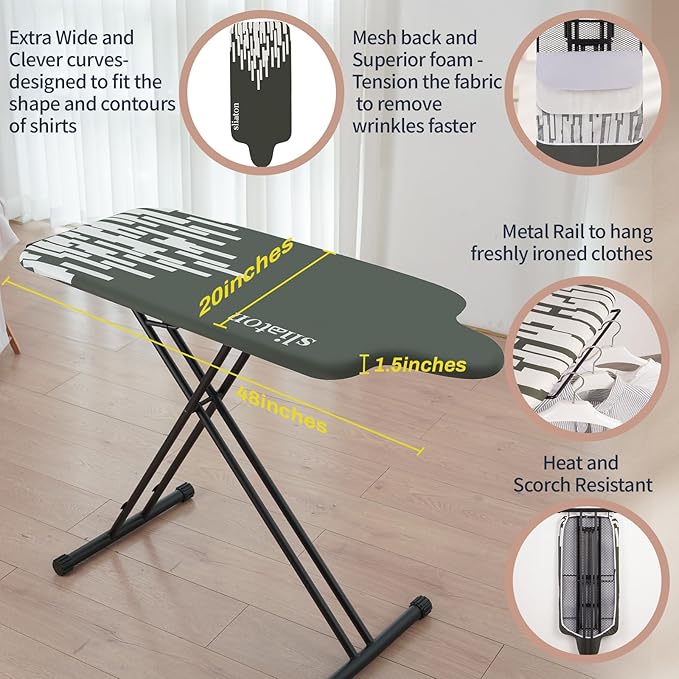 Extra Large Ironing Board with Large Hang Rail in 53" L x 20" W-Ruum Studio Home