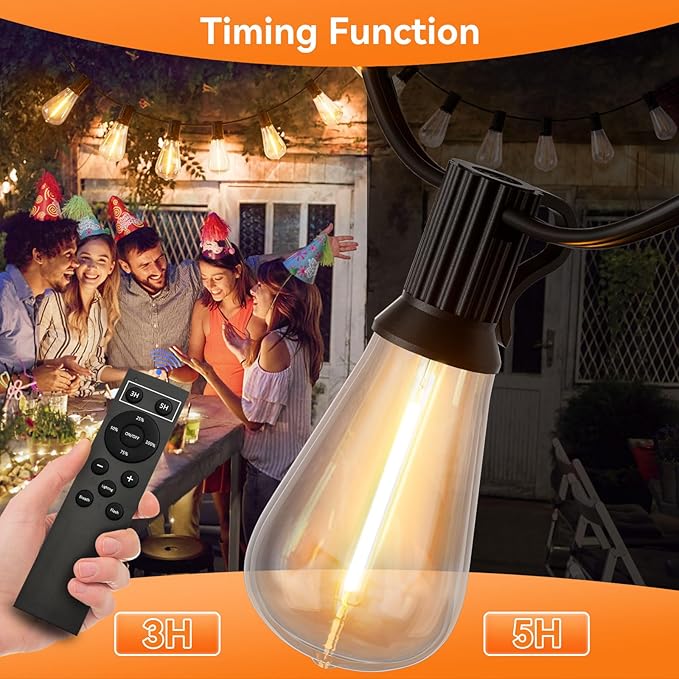 100 FT Outdoor String Lights for Outside, IP65 Waterproof ST38 LED Shatterproof Bulbs, Dimmable & Timable, 3 Light Modes, Hanging Patio Edison Lights for Porch Backyard Cafe Bistro-Ruum Studio Home