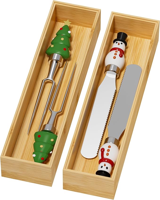 Bamboo Drawer Organizer, Narrow Stackable Cutlery Tray for Kitchen, 2 Pcs Silverware & Utensil Box, 12" x 3" x 2" (Outer), 11.3" x 2.3" x 1.77" (Inner)-Ruum Studio Home