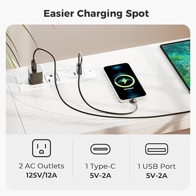 SUPERJARE Console Table with Outlet, 63 Inch Sofa Table with Charging Station, Narrow Entryway Table, Skinny Hallway Table, Behind Couch Table, for Living Room, Plants, White-Ruum Studio Home