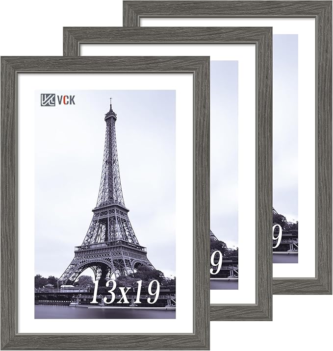 VCK 13x19 Picture Frame Set of 3, Gray Solid Wood Poster Picture Frame, Exclusive Wood Grain, Wall Mounting Hanging-Ruum Studio Home