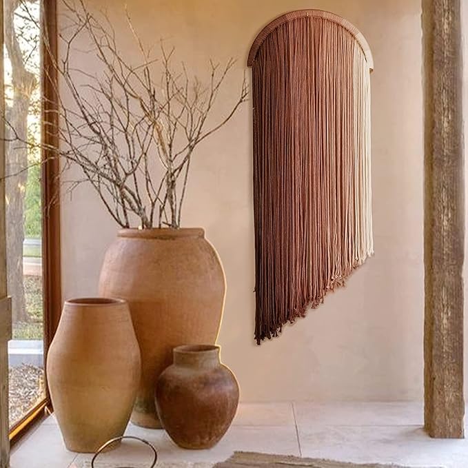 Macrame Boho Wall Decor - Pink Yarn Wall Hanging, 20" Circle Hoop-Ruum Studio Home