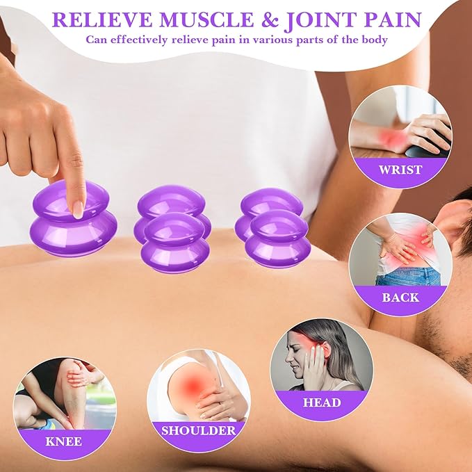 Geiserailie 16 Pcs 4 Sizes Cupping Therapy Set Silicone Cupping Massage Cups Professional Chinese Therapy Cup Vacuum for Body Muscle Nerve(Purple)-Ruum Studio Home