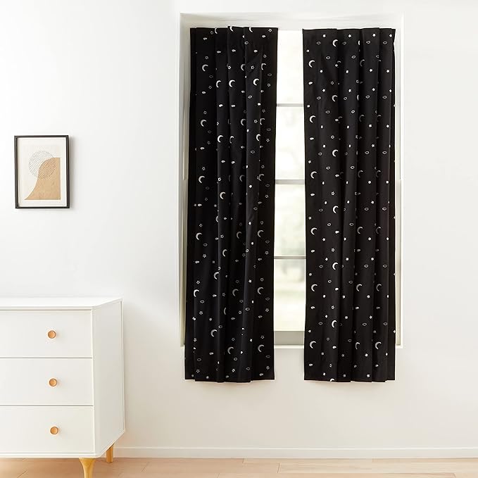 Amazon Basics Portable Blackout Curtain Shade with Suction Cups, 50" W x 78"L, 2-Pack, Moon and Stars-Ruum Studio Home