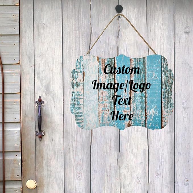 Personalized Wooden Welcome Sign - Front Door Decor, Home Sign, Customized Image/Text, Farmhouse Decorations, 11.2 * 8 Inch-Ruum Studio Home