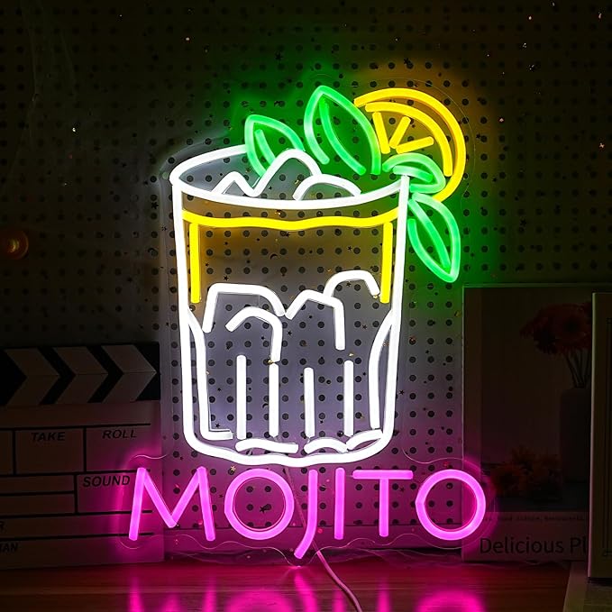 Mojito Neon Sign Mojito Cocktail Neon Light for Wall Decor Dimmable LED USB Powered Mojito Light Up Sign for Bar Club Party Home Bar Man Cave Living Room （16.7 * 12.8In）-Ruum Studio Home