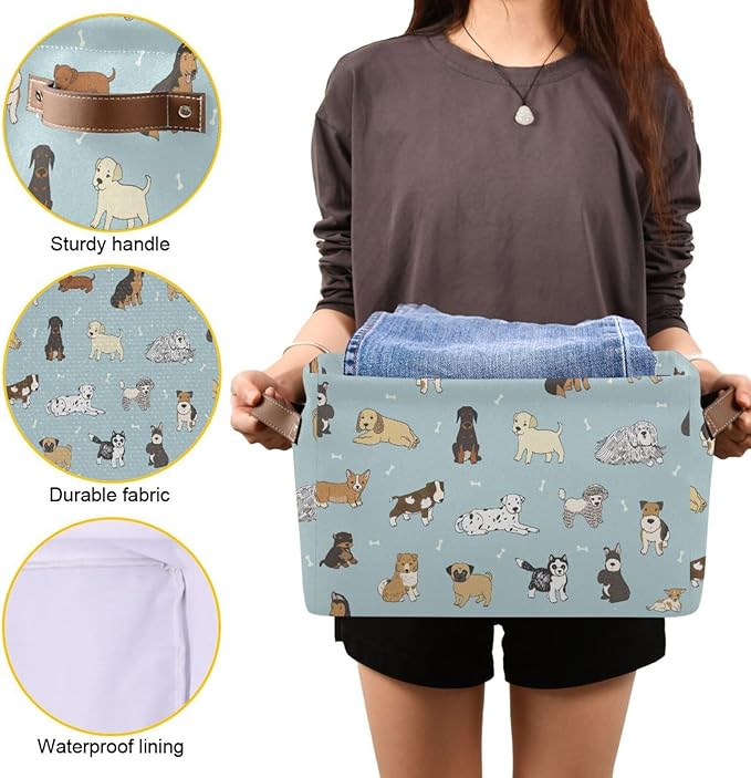 Multi-purpose Storage Basket Bin Cute Dog Puppy Organizer Collapsible Shelf Basket Cube with Handle for Nursery Bedroom Bathroom-Ruum Studio Home
