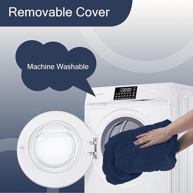 MeMoreCool Round Stuffed Pouf Ottoman Foot Rest, Floor Pouf Foot Stool with Soft Foam Chunk Filling, Small Round Ottoman Footstool Circle Footrest for Living Room, Navy-Ruum Studio Home