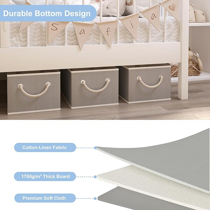 Closet Storage Bins, Linen Closet Organizers and Storage Basket for Shelves, Collapsible Shelf Baskets for Organizing Shelves, Bedroom Clothes Basket, Gray, 3 Pack-Ruum Studio Home