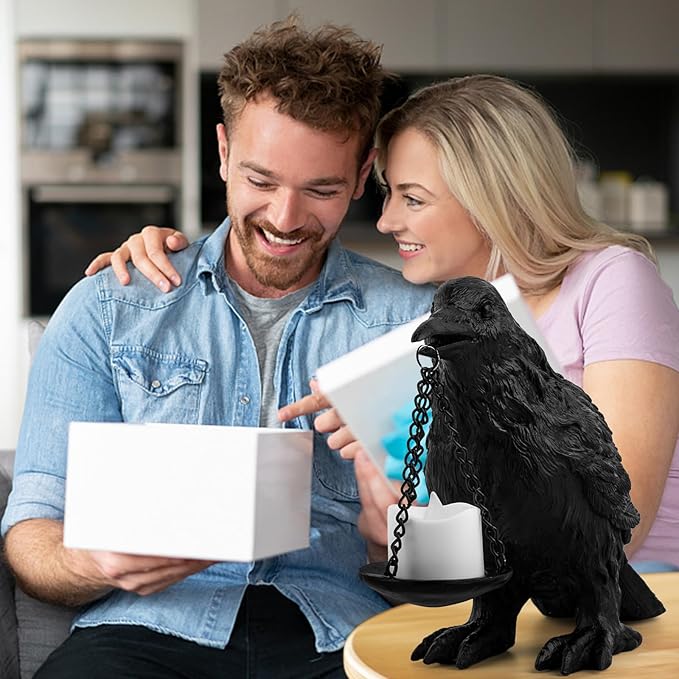 Gothic Home Decor Fake Crow Light Holder Halloween Decorations Indoor Raven Lamp Tealight Candle Holder Resin Statue Black-Ruum Studio Home