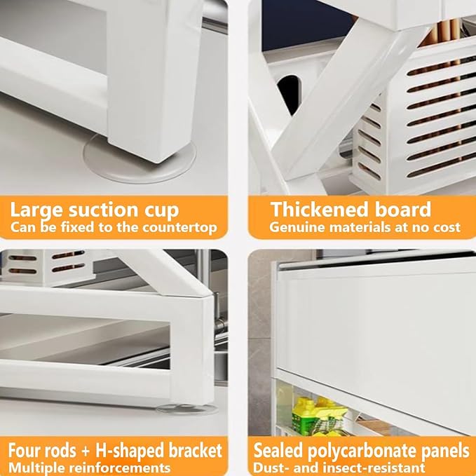 Kitchen sink rack dishwashing sink countertop dustproof cupboard storage multifunctional tableware storage drain rack double layer,KeepKitchen Sink Shlef Organized Space-Saving(White,95cm/37.4in)-Ruum Studio Home