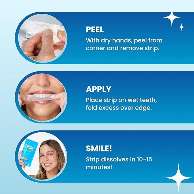 POOOF! Dissolving Teeth Whitening Strips by Dr. Bill Dorfman | 12% Hydrogen Peroxide | No-Slip Melt-Away Advanced Seal | Fast Stain Removal | Enamel & Sensitive Safe | 20 Ct (10-Day) | Polar Mint-Ruum Studio Home