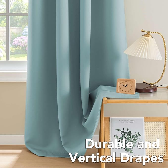 H.VERSAILTEX Window Treatment Blackout Thermal Insulated Room Darkening Solid Grommet Curtains/Drapes for Bedroom (Set of 2 Panels,52 by 63 Inch Long, Mineral Blue)-Ruum Studio Home