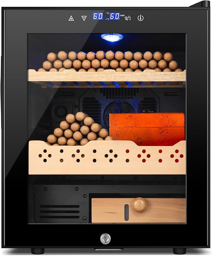 Electric Humidor for Cigars, 50L 300 Counts Large Capacity, Thermostatic Electric Cigar Cooler Cabinet with Spanish Cedar Wood Shelves, Digital LED Screen, Smart Humidity & Temp Control, Gifts for Men-Ruum Studio Home