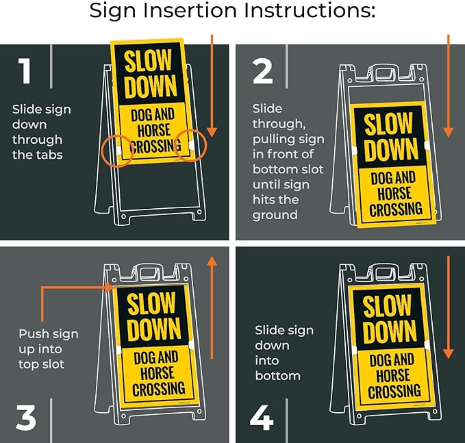 Slow Down Dog and Horse Crossing Sidewalk Sign Kit, 18x24 Inches, with A Frame Stand, Made in USA-Ruum Studio Home