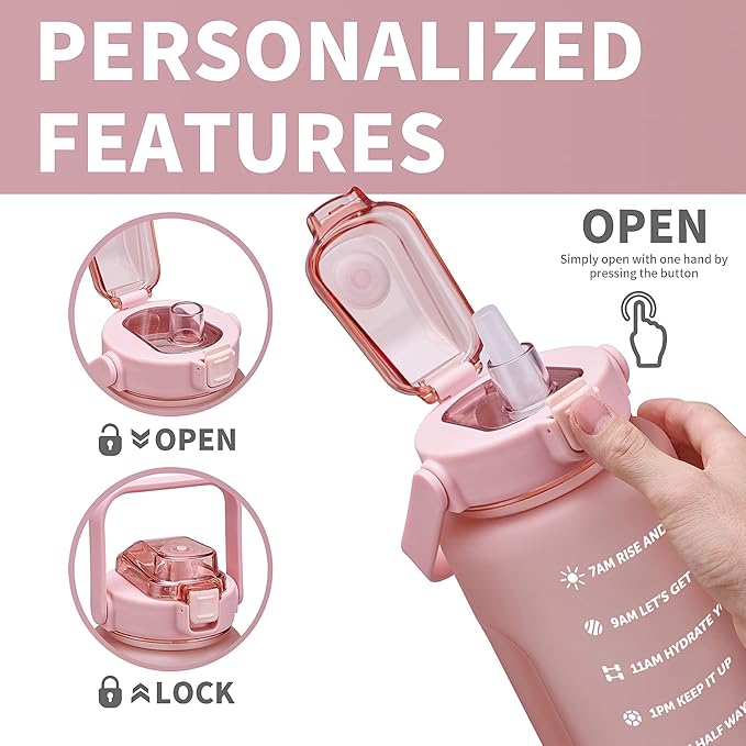 64oz,100oz,128oz Large Motivational Water Bottle with Time Marker, Leakproof & BPA Free Half Gallon Big Water Bottle with Straw Handle Tritan Frosted Water Jug for Gym,Fitness,Outdoor Sports-Ruum Studio Home