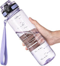 OLDLEY 32 oz Water Bottle, Motivational Water Bottle with Time Marker, Sports Water Bottle With Strap, Leakproof & BPA Free Large Water Bottles for School,Gym,Outdoor, Tritan, Transparent-Purple-Ruum Studio Home