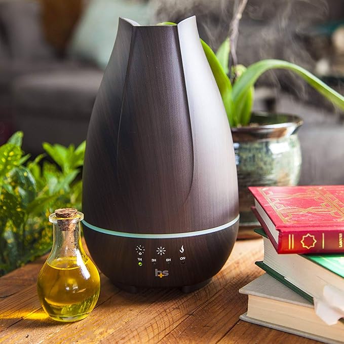 HealthSmart Essential Oil Diffuser, Cool Mist Humidifier and Aromatherapy Diffuser with 500ML Tank Ideal for Large Rooms, Adjustable Timer, Mist Mode and 7 LED Light Colors, Brown-Ruum Studio Home