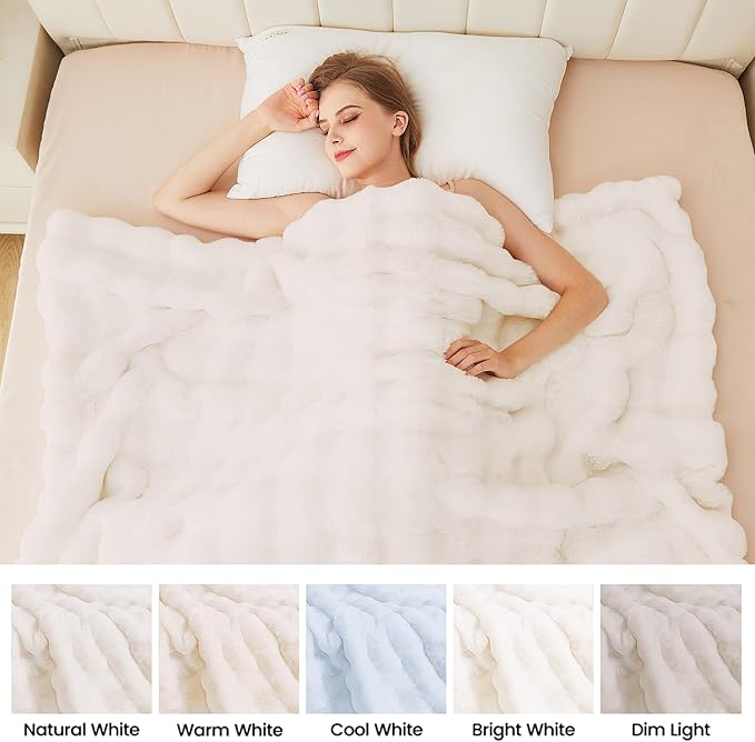Light Beige Fluffy Blanket King Size Faux Bunny Fur Fuzzy 90x108 Throw Blanket for Bed Thick Furry Blanket King for Couch Bedroom Decor Winter Home Gifts 1000 GSM-Ruum Studio Home