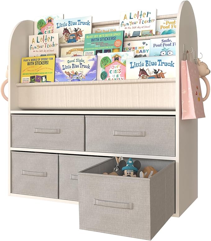 NACHES Kids Bookshelf and Toy Storage Bins, Children Bookcase Toddler Book Display Cabinet with 5 Toy Organizer Boxes for Playroom,Reading Room,Toddler Room,Nursery,Classroom-Ruum Studio Home