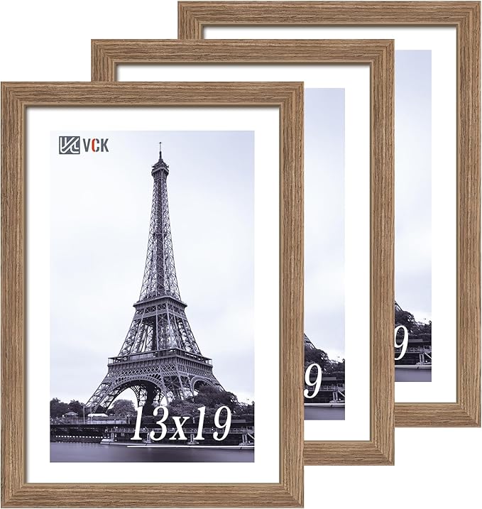 VCK 13x19 Picture Frame 3 Pack - Brown Walnut, Natural Textured Solid Wood Frame, Wall Gallery Frame-Ruum Studio Home
