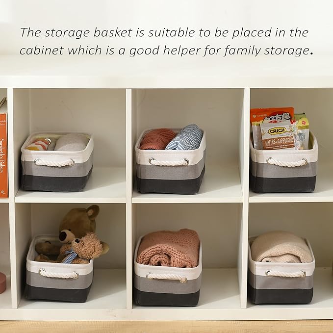 TcaFmac Small Fabric Storage Baskets for Organizing [6 Pack] Closet Storage Bin Foldable Storage Baskets for Shelf Canvas Storage Bins Decorative Basket with Handles(Gradient Gray,12" L×8" W×5" H)-Ruum Studio Home
