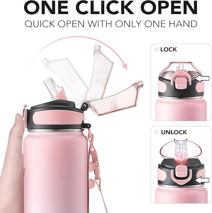 Enerbone 32 oz Insulated Water Bottle, Stainless Steel Bottle with Carrying Strap, Double-Wall Vacuum Insulation Design, Leakproof Sports Bottle with Straw, Keep Drinks Cold or Hot for Hours-Ruum Studio Home