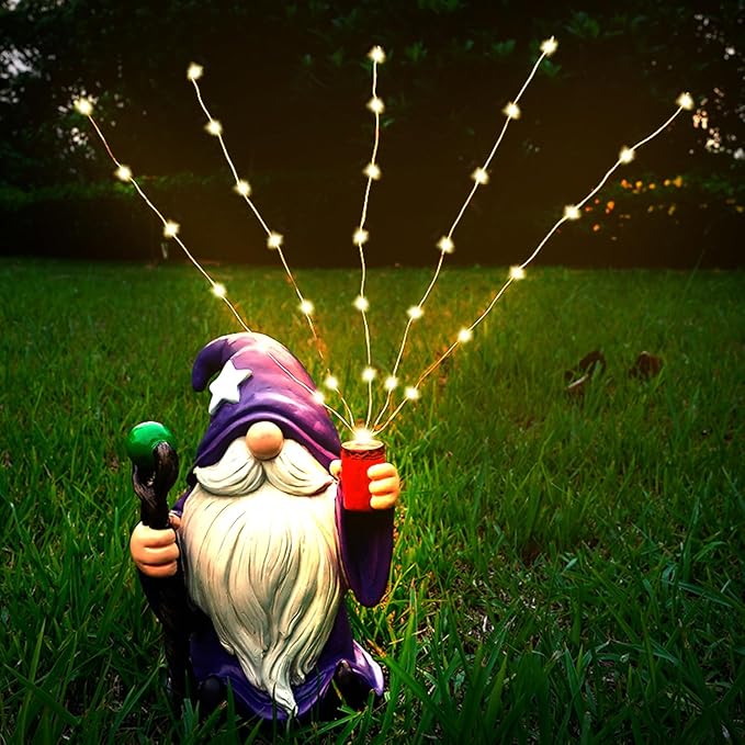 Resin Gnome Statue Outdoor Decor Waterproof Firework Solar LED Lights Gnomes Garden Sculpture Decorations for Outside Lawn Patio Yard Ornament Gifts (Gnome)-Ruum Studio Home