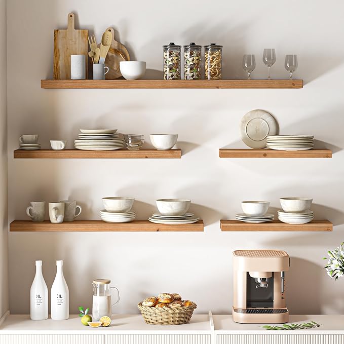 Floating Shelves for Wall, USA-Sourced Fir Wood 48 Inch Wall Shelves Set of 1, Natural Rustic Solid Wooden Floating Shelves Wall Mounted, Nursery Book Storage Shelf, Display Shelf for Bathroom-Ruum Studio Home