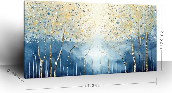 amatop Large Abstract Wall Art for Living Room Modern Tree of Life Canvas Art Print Nature-Inspired Navy Blue Wall Decor Landcape Artwork Birch Forest Picture Bedroom Office Dining Entryway 48x24 Inch-Ruum Studio Home
