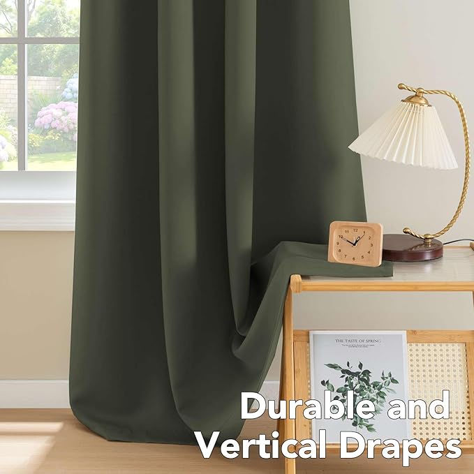 H.VERSAILTEX Blackout Window Curtain Panels Thermal Insulated Room Darkening Solid Grommet Curtains/Drapes for Bedroom Privacy Protection (Set of 2 Panels,52 by 63 Inch Long, Olive)-Ruum Studio Home