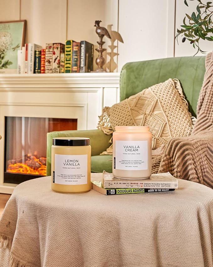 M&SENSE Candles Lemon Vanilla Scented, 19.4oz 110 Hours Long Lasting for Home 2 Wick Natural Soy Wax Non Toxic Candles in Glass Jar, Stress Relief Gifts for Women and Men-Ruum Studio Home