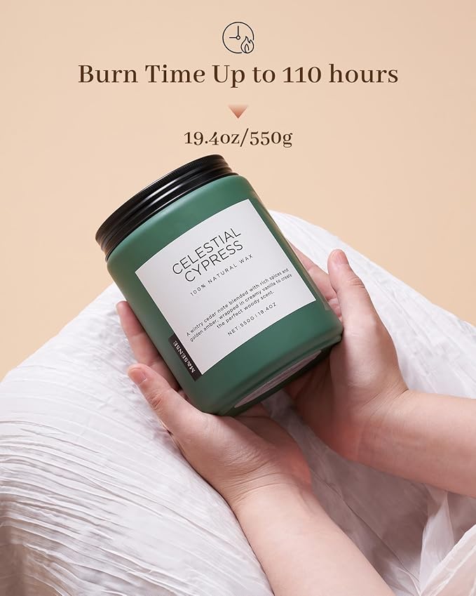 M&SENSE Celestial Cypress - Cedar & Spice Soy Jar Candles, Cedarwood Cardamom Large Winter Scented Candles 19.4oz 110 Hour Long Lasting Burn, Non Toxic Natural Warm Woody Scent Gifts for Men Women-Ruum Studio Home
