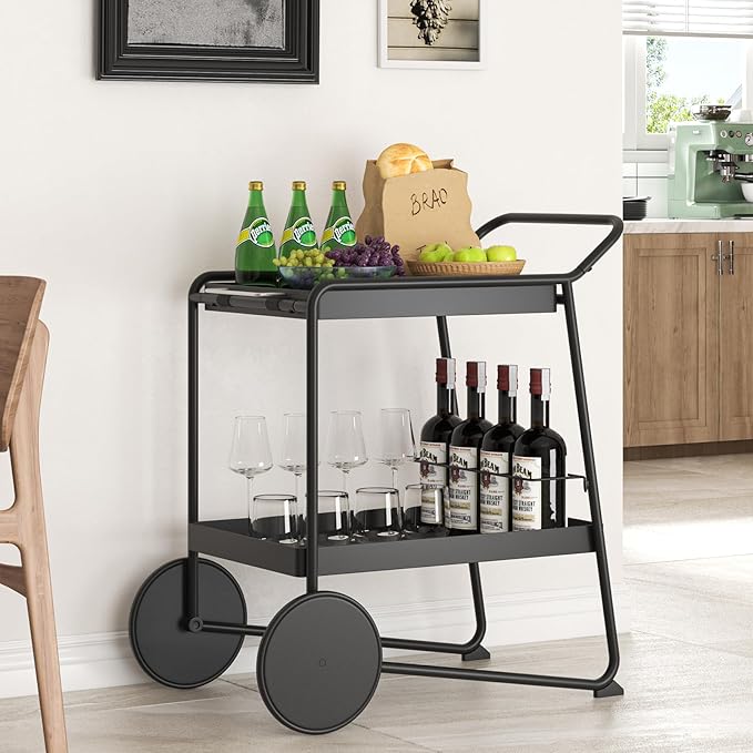 Outdoor Grill Cart Table with Extra-Large Wheel, 24" x 16" Removable Tray & Ergonomic Handle, Indoor and Outdoor Pizza Oven Table for Garden Patio BBQ Kitchen Food Prep Cart for Party-Ruum Studio Home