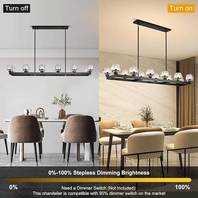 59 Inch Black Rectangle Wagon Wheel Chandeliers, Black Chandelier for Dining Room Over Table, Modern Crystal Long Chandelier, Farmhouse Large Linear Chandeliers for Kitchen Island-Ruum Studio Home