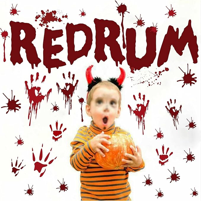 Halloween Redrum Murder Wall Decal Horror Ghost Hand Wall Decals Halloween Blood Splatter Decals Removable Peel and Stick Walls Stickers for Haunted House Party Window Decor-Ruum Studio Home