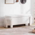 Modern Upholstered Storage Bench, Boucle Sherpa Fabric 50" Long Entryway Bench with Storage and Seating, Comfy Cute Ottoman Bench for Living Room/End of Bed/Hallway, White-Ruum Studio Home