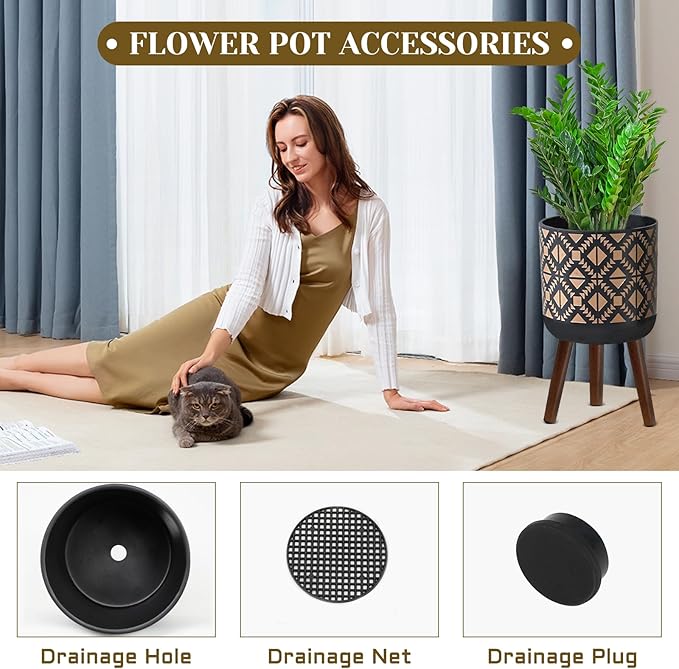 Flower Pot with Legs Tall Flower Pot with Drainage Holes for Indoor and Outdoor Decorative Planting (Black Gold, 10 Inches)-Ruum Studio Home