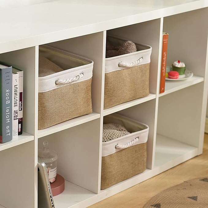 Rectangular Fabric Storage Baskets for Organizing, Shelves, Decorative & Gift (White & Peru)-Ruum Studio Home