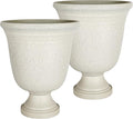 Worth Garden 2-Pack 19.5" H Plastic Urn Planters, Grayish White Large Lightweight Imitation Stone Textured Decorative Flower Plant Pots with Drainage Hole for Indoor Outdoor Patio Front Porch-Ruum Studio Home