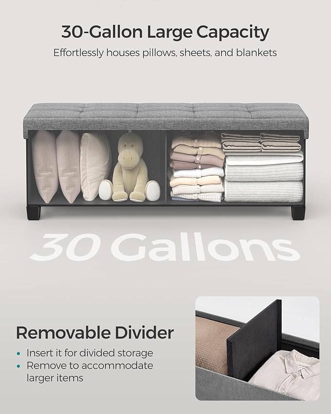 SONGMICS Storage Ottoman Bench, Foldable Foot Rest with Legs, 15 x 43 x 15.7 Inches, End of Bed Bench, Storage Chest, Load up to 660 lb, for Living Room, Bedroom, Entryway, Dove Gray ULSF018G02-Ruum Studio Home