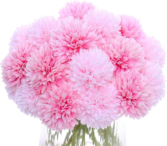 Kimura's Cabin 20Pcs Fake Mums Flowers Artificial Silk Ball Flower Faux Chrysanthemum Wedding Arrangements Bouquets Home Garden Table Centerpieces (Pink Light Pink)-Ruum Studio Home