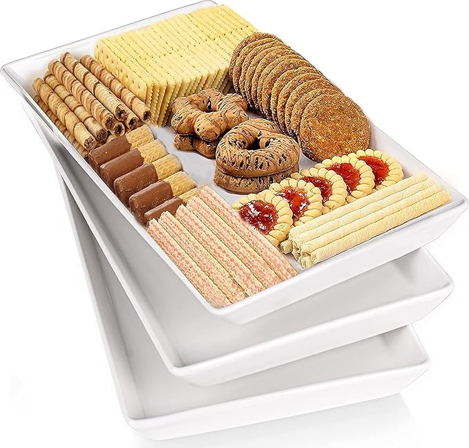 Delling Large Serving Platter, 16" x 9.5" Large Serving Tray, White Rectangular Porcelain Platters for Serving Food, Serving Trays for Party, Entertaining, Appetizer, Charcuterie, Snack - Set of 3-Ruum Studio Home