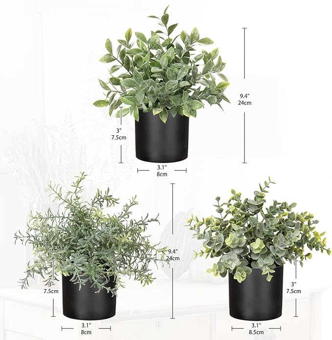 3 Pack Small Fake Plants for Shelf Decor Accents with Plastic Black Pot Artificial Potted Plants for Rustic Farmhouse Decor Faux Plants Indoor Fake Potted Plants Artificial for Home Office Decor-Ruum Studio Home