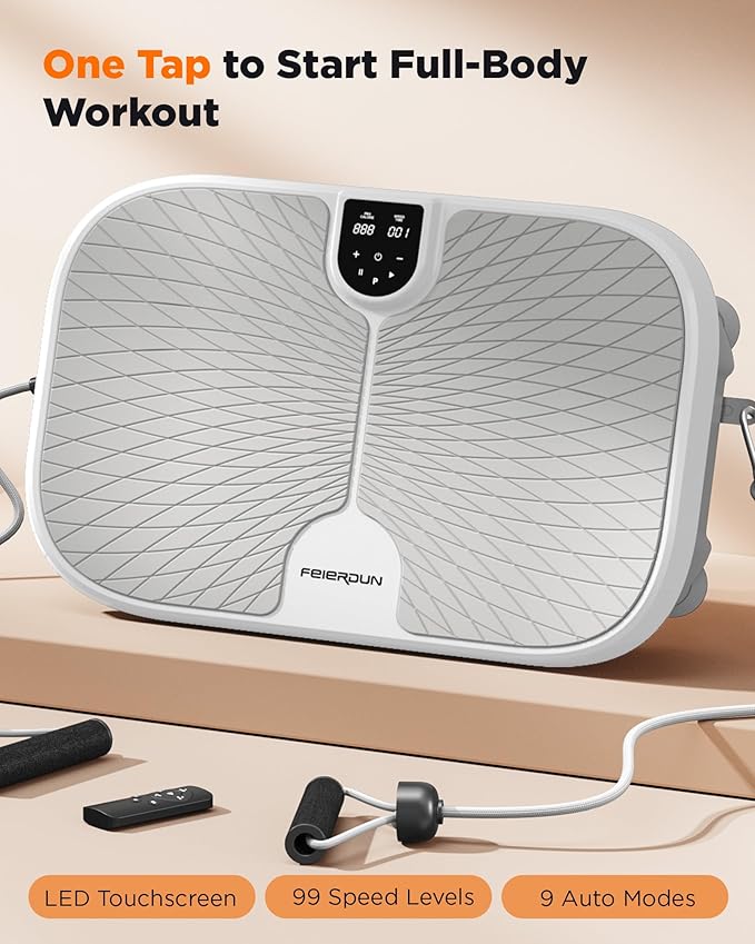 FEIERDUN Vibration Plate Exercise Machine, 400 LBS Capacity Vibration Plate for Lymphatic Drainage, Max Space for Whole-Body Workout & Relaxation at Home-Ruum Studio Home