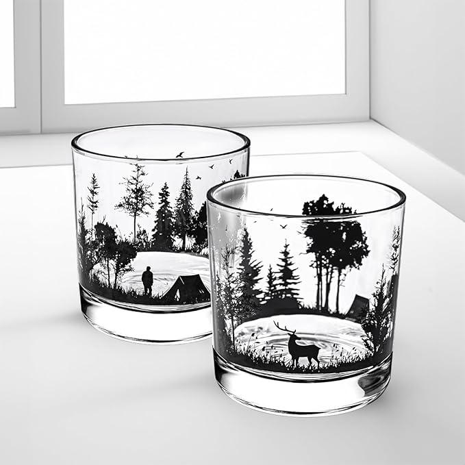 Old Fashioned Whiskey Glasses, Stemless Wine Glasses with Gift Box, 10Oz Rocks Glass for Scotch Cocktail Bourbon Vodka Liquor, Unique Gifts for Dad, Husband, Father's Day, Anniversary-Ruum Studio Home