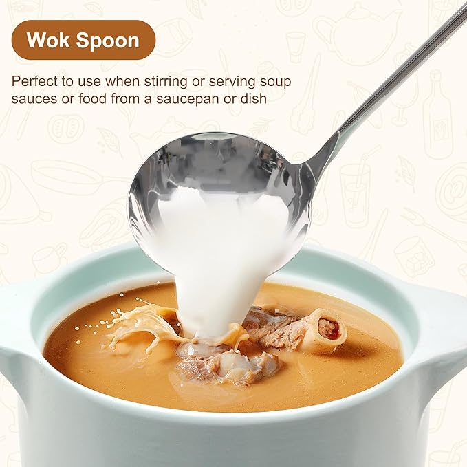 FJNATINH Wok Spatula and Ladle Tool Set - Stainless Steel Wok Tools,Wok Utensil,Mirror Polished Stainless Steel Cooking Utensils 14.6-15.2" Kitchen Utensils Cookware, Pack of 2-Ruum Studio Home