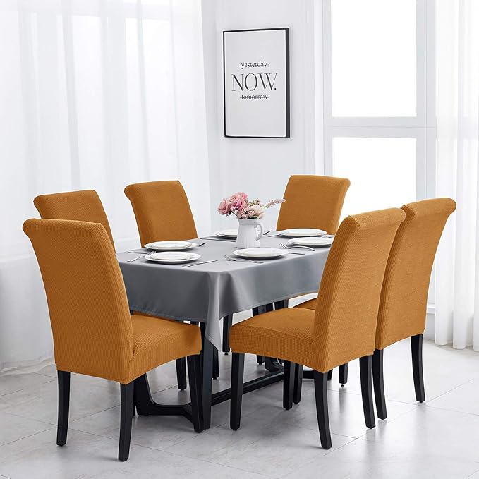 Joccun Chair Covers for Dining Room Set of 6,Dining Chair Slipcovers Stretch Dining Room Chair Covers Seat Protector,Washable Parsons Chair Cover for Home,Hotel,Banquet(Gold,6 Pack)-Ruum Studio Home